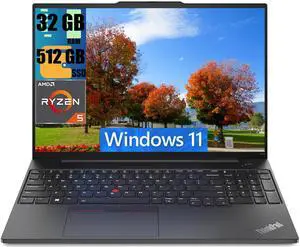 Lenovo ThinkPad E16 Gen 2 Business Laptop, 16" FHD+ (1920x1200) Display, AMD Ryzen 5 7535U Processor, AMD Radeon 660M Graphics, 32GB DDR4  512GB PCIe SSD, Fingerprint, Backlit, Wi-Fi 6, Windows 11