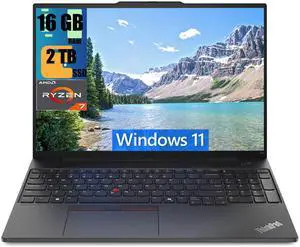 Lenovo ThinkPad E16 Business Laptop, 16" FHD+ (1920x1200) Display, AMD Ryzen 7 7735U 8 Cores Processor, AMD Radeon Graphics, 16GB DDR4  2TB PCIe SSD, Fingerprint, Backlit, Wi-Fi 6, Windows 11