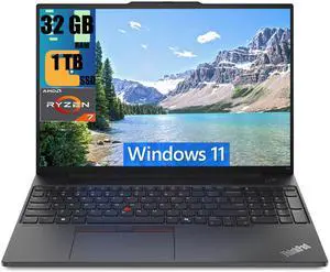 Lenovo ThinkPad E16 Business Laptop, 16" FHD+ (1920x1200) Display, AMD Ryzen 7 7735U 8 Cores Processor, AMD Radeon Graphics, 32GB DDR4  1TB PCIe SSD, Fingerprint, Backlit, Wi-Fi 6, Windows 11