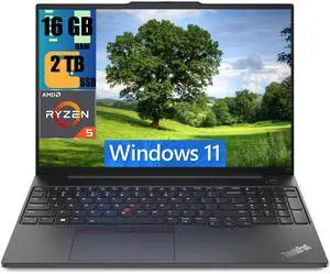 Lenovo ThinkPad E16 Business Laptop, 16" FHD+ Display, AMD Ryzen 5 7530U 6 Cores Processor, AMD Radeon Graphics, 16GB DDR4  2TB PCIe SSD, FP Reader, Backlit Keyboard, Wi-Fi 6, Windows 11