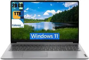 Lenovo IdeaPad 1 15 Laptop, 15.6" FHD Display, Intel Celeron N4500 2 Cores Processor, Intel UHD Graphics, 20GB DDR4  1TB PCIe SSD, SD Card Reader, Numeric Keypad, HDMI, Wi-Fi 6, Windows 11