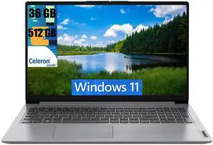 Lenovo IdeaPad 1 15 Laptop, 15.6" FHD Display, Intel Celeron N4500 2 Cores Processor, Intel UHD Graphics, 36GB DDR4  512GB PCIe SSD, SD Card Reader, Numeric Keypad, HDMI, Wi-Fi 6, Windows 11 Lenovo IdeaPad 1 15 Laptop, 15.6" FHD Display, Intel Celeron N4500 2 Cores Processor, Intel UHD Graphics, 36GB DDR4  512GB PCIe SSD, SD Card Reader, Numeric Keypad, HDMI, Wi-Fi 6, Windows 11