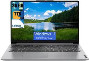 Lenovo IdeaPad 1 15 Laptop, 15.6" FHD Display, Intel Celeron N4500 2 Cores Processor, Intel UHD Graphics, 36GB DDR4  1TB PCIe SSD, SD Card Reader, Numeric Keypad, HDMI, Wi-Fi 6, Windows 11 Pro