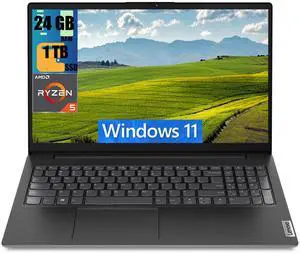 Lenovo V15 Laptop, 15.6" FHD (1920 x 1080) Display, AMD Ryzen 5 5500U Hexa-core Processor, AMD Radeon Graphics, 24GB DDR4  1TB PCIe SSD, HDMI, RJ45, Numeric Keypad, Wi-Fi, Windows 11