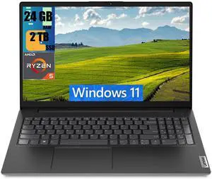 Lenovo V15 Laptop, 15.6" FHD (1920 x 1080) Display, AMD Ryzen 5 5500U Hexa-core Processor, AMD Radeon Graphics, 24GB DDR4  2TB PCIe SSD, HDMI, RJ45, Numeric Keypad, Wi-Fi, Windows 11