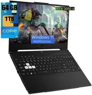 ASUS TUF Dash 15 Gaming Laptop, 15.6" 144Hz FHD Display, Intel Core i5-12450H 8 cores Processor, NVIDIA GeForce RTX 3050 Ti 4GB GDDR6, 64GB DDR5  1TB PCIe SSD, Thunderbolt 4, Wi-Fi 6, Windows 11 Pro