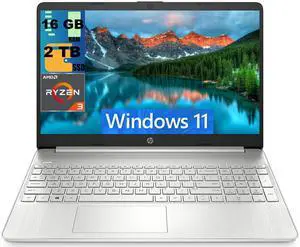 HP 15 Laptop, 15.6" HD (1366 x 768) Display, AMD Ryzen 3 5300U 4 Cores Processor, AMD Radeon Graphics, 16GB DDR4  2TB PCIe SSD, Webcam, HDMI, Wi-Fi, Windows 11