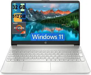 HP 15 Laptop, 15.6" HD (1366 x 768) Display, AMD Ryzen 3 5300U 4 Cores Processor, AMD Radeon Graphics, 32GB DDR4  512GB PCIe SSD, Webcam, HDMI, Wi-Fi, Windows 11