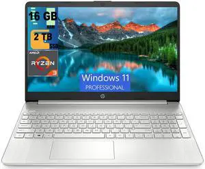 HP 15 Laptop, 15.6" HD (1366 x 768) Display, AMD Ryzen 3 5300U 4 Cores Processor, AMD Radeon Graphics, 16GB DDR4  2TB PCIe SSD, Webcam, HDMI, Wi-Fi, Windows 11 Pro
