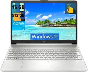 HP 15 Laptop, 15.6" HD (1366 x 768) Touchscreen, Intel Core i3-1115G4 2 Cores Processor, Intel UHD Graphics, 16GB DDR4  512GB PCIe SSD, WiFi, Bluetooth, Numeric Keypad, Windows 11