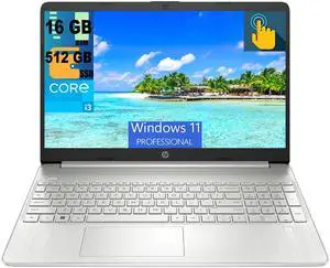 HP 15 Laptop, 15.6" HD (1366 x 768) Touchscreen, Intel Core i3-1115G4 2 Cores Processor, Intel UHD Graphics, 16GB DDR4  512GB PCIe SSD, WiFi, Bluetooth, Numeric Keypad, Windows 11 Pro