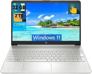 HP 15 Laptop, 15.6" HD (1366 x 768) Touchscreen, Intel Core i3-1115G4 2 Cores Processor, Intel UHD Graphics, 32GB DDR4  2TB PCIe SSD, WiFi, Bluetooth, Numeric Keypad, Windows 11