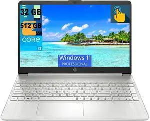 HP 15 Laptop, 15.6" HD (1366 x 768) Touchscreen, Intel Core i3-1115G4 2 Cores Processor, Intel UHD Graphics, 32GB DDR4  512GB PCIe SSD, WiFi, Bluetooth, Numeric Keypad, Windows 11 Pro