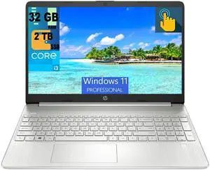 HP 15 Laptop, 15.6" HD (1366 x 768) Touchscreen, Intel Core i3-1115G4 2 Cores Processor, Intel UHD Graphics, 32GB DDR4  2TB PCIe SSD, WiFi, Bluetooth, Numeric Keypad, Windows 11 Pro