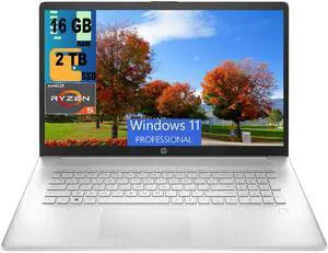 HP 17 Laptop, 17.3" FHD (1920 x 1080) Display, AMD Ryzen 5 5500U 6 Cores Processor, AMD Radeon Graphics, 16GB DDR4  2TB PCIe SSD, Webcam, HDMI, Wi-Fi, Windows 11 Pro