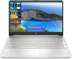 HP 15 Laptop, 15.6 HD (1366 x 768) Display, AMD Ryzen 7 5700U 8 cores Processor, AMD Radeon Graphics, 32GB DDR4  512GB PCIe SSD, Full-Size Keyboard, Wi-Fi 6 & Bluetooth, Windows 11 Pro