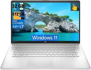 HP 17 Laptop, 17.3" HD+ Touchscreen, Intel Core i7-1255U 10 Cores Processor, Intel Iris Xe Graphics, 32GB DDR4  512GB PCIe SSD, Fingerprint Reader, Wi-Fi 6 and Bluetooth, Windows 11