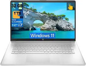 HP 17 Laptop, 17.3" HD+ Touchscreen, Intel Core i7-1255U 10 Cores Processor, Intel Iris Xe Graphics, 32GB DDR4  1TB PCIe SSD, Fingerprint Reader, Wi-Fi 6 and Bluetooth, Windows 11