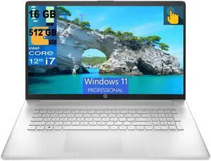 HP 17 Laptop, 17.3" HD+ Touchscreen, Intel Core i7-1255U 10 Cores Processor, Intel Iris Xe Graphics, 16GB DDR4  512GB PCIe SSD, Fingerprint Reader, Wi-Fi 6 and Bluetooth, Windows 11 Pro
