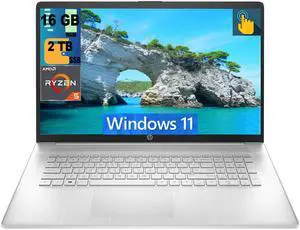 HP 17 Laptop, 17.3" HD+ Touchscreen, AMD Ryzen 5 7530U (6-Core) Processor, AMD Radeon Graphics, 16GB DDR4  2TB PCIe SSD, Wi-Fi 6, Bluetooth, Webcam, Windows 11
