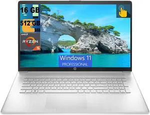 HP 17 Laptop, 17.3" HD+ Touchscreen, AMD Ryzen 5 7530U (6-Core) Processor, AMD Radeon Graphics, 16GB DDR4  512GB PCIe SSD, Wi-Fi 6, Bluetooth, Webcam, Windows 11 Pro