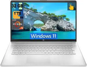 HP 17 Laptop, 17.3" HD+ Touchscreen, AMD Ryzen 5 7530U (6-Core) Processor, AMD Radeon Graphics, 32GB DDR4  1TB PCIe SSD, Wi-Fi 6, Bluetooth, Webcam, Windows 11