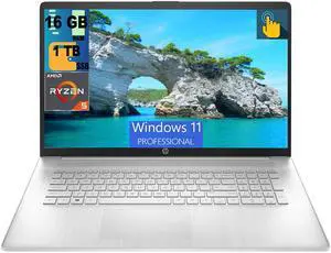 HP 17 Laptop, 17.3" HD+ Touchscreen, AMD Ryzen 5 7530U (6-Core) Processor, AMD Radeon Graphics, 16GB DDR4  1TB PCIe SSD, Wi-Fi 6, Bluetooth, Webcam, Windows 11 Pro