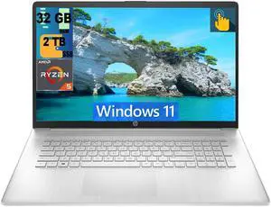 HP 17 Laptop, 17.3" HD+ Touchscreen, AMD Ryzen 5 7530U (6-Core) Processor, AMD Radeon Graphics, 32GB DDR4  2TB PCIe SSD, Wi-Fi 6, Bluetooth, Webcam, Windows 11
