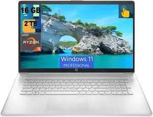 HP 17 Laptop, 17.3" HD+ Touchscreen, AMD Ryzen 5 7530U (6-Core) Processor, AMD Radeon Graphics, 16GB DDR4  2TB PCIe SSD, Wi-Fi 6, Bluetooth, Webcam, Windows 11 Pro