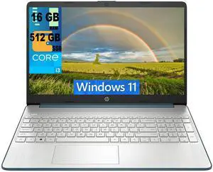 HP 15 Laptop, 15.6" HD Display, Intel Core i3-1115G4 2 Cores Processor, Intel UHD Graphics, 16GB DDR4  512GB PCIe SSD, Wi-Fi, SD Card Reader, HDMI, Webcam, Windows 11