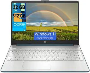 HP 15 Laptop, 15.6" HD Display, Intel Core i3-1115G4 2 Cores Processor, Intel UHD Graphics, 32GB DDR4  512GB PCIe SSD, Wi-Fi, SD Card Reader, HDMI, Webcam, Windows 11 Pro