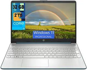 HP 15 Laptop, 15.6" HD Display, Intel Core i3-1115G4 2 Cores Processor, Intel UHD Graphics, 32GB DDR4  2TB PCIe SSD, Wi-Fi, SD Card Reader, HDMI, Webcam, Windows 11 Pro