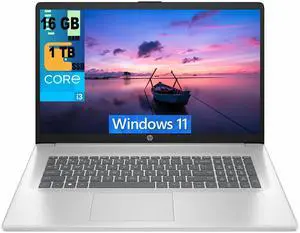 HP 17 Laptop, 17.3" FHD (1920 x 1080) Display, Intel Core i3-N305 8 Cores Processor, Intel UHD Graphics, 16GB DDR4  1TB PCIe SSD, Fingerprint Reader, Wi-Fi 6 and Bluetooth, Windows 11