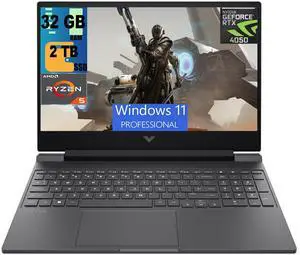 HP Victus 15 Gaming Laptop, 15.6" FHD 144Hz Display, AMD Ryzen 5 8645HS 6-core Processor, NVIDIA GeForce RTX 4050 6 GB GDDR6, 32GB DDR5  2TB PCIe SSD, Backlit Keyboard, Windows 11 Pro