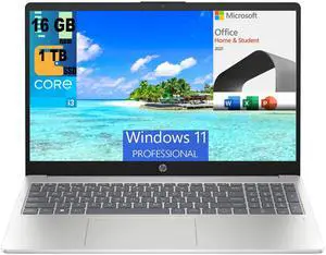 HP 15 Laptop, 15.6" FHD Display, Intel Core i3-N305 8 Cores Processor, Intel UHD Graphics, 16GB DDR4  1TB PCIe SSD, Wi-Fi 6 and Bluetooth 5.3, Fingerprint, Windows 11 Pro, Microsoft Office License