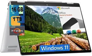 HP Envy x360 2-in-1 14 Laptop, 14" FHD+ Touchscreen, AMD Ryzen 5 8640HS 6-core Processor, AMD Radeon Graphics, 16GB DDR4  1TB PCIe SSD, Backlit keyboard Wi-Fi 6E, Windows 11,Microsoft Office License