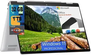 HP Envy x360 2-in-1 14 Laptop, 14" FHD+ Touchscreen, AMD Ryzen 5 8640HS 6-core Processor, AMD Radeon Graphics, 32GB DDR4  1TB PCIe SSD, Backlit keyboard, Windows 11 Pro,Microsoft Office License