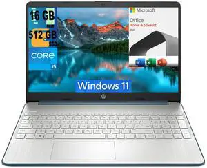 HP 15 Laptop, 15.6" FHD (1920 x 1080) Display, Intel Core i5-1235U 10 Cores Processor, Intel Iris Xe Graphics, 16GB DDR4  512GB PCIe SSD, Bluetooth, HDMI, WiFi 5, Windows 11,Microsoft Office License