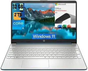 HP 15 Laptop, 15.6" FHD (1920 x 1080) Display, Intel Core i5-1235U 10 Cores Processor, Intel Iris Xe Graphics, 32GB DDR4  2TB PCIe SSD, Bluetooth, HDMI, WiFi 5, Windows 11,Microsoft Office License
