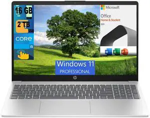 HP 15 Business Laptop, 15.6" HD Touchscreen, Intel Core i5-1235U 10 Cores Processor, Intel Iris Xe Graphics, 16GB DDR4  2TB PCIe SSD, Wi-Fi and Bluetooth, Windows 11 Pro,Microsoft Office License