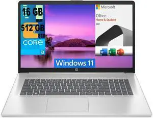 HP 17 Laptop, 17.3" FHD (1920 x 1080) Display, Intel Core i3-1215U 6 Cores Processor, Intel UHD Graphics, 16GB DDR4  512GB PCIe SSD, Numeric Keypad, Webcam, Windows 11,Microsoft Office License