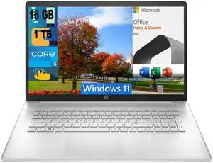 HP 17 Laptop, 17.3" HD+ Touchscreen, Intel Core i5-1334U 10 Cores Processor, Intel Iris Xe Graphics, 16GB DDR4  1TB PCIe SSD, FP Reader, Backlit KB, Windows 11,Microsoft Office License