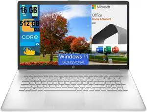 HP 17 Laptop, 17.3" HD+ Touchscreen, Intel Core i5-1334U 10 Cores Processor, Intel Iris Xe Graphics, 16GB DDR4  512GB PCIe SSD, FP Reader, Backlit KB, Windows 11 Pro,Microsoft Office License