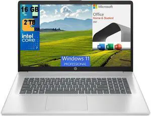 HP 17 Laptop, 17.3" FHD (1920 x 1080) Display, Intel 7 150U 10-Cores Processor, Intel Graphics, 16GB DDR4  2TB PCIe SSD, Wi-Fi 6 and Bluetooth 5.3, Windows 11 Pro,Microsoft Office License