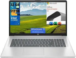 HP 17 Laptop, 17.3" FHD (1920 x 1080) Display, Intel 7 150U 10-Cores Processor, Intel Graphics, 32GB DDR4  512GB PCIe SSD, Wi-Fi 6 and Bluetooth 5.3, Windows 11 Pro,Microsoft Office License