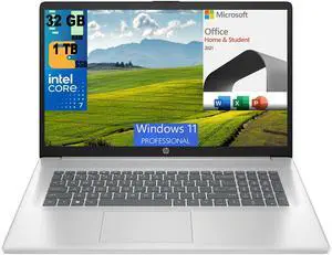 HP 17 Laptop, 17.3" FHD (1920 x 1080) Display, Intel 7 150U 10-Cores Processor, Intel Graphics, 32GB DDR4  1TB PCIe SSD, Wi-Fi 6 and Bluetooth 5.3, Windows 11 Pro,Microsoft Office License