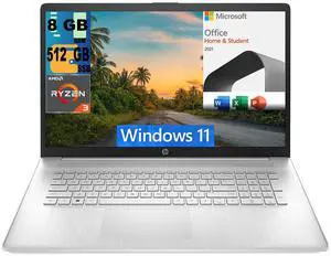 HP Pavilion 17 Laptop, 17.3" HD+ Display, AMD Ryzen 3 7320U Quad-Core Processor, AMD Radeon Graphics, 8GB  DDR4  512GB  PCIe SSD, Full-size Keyboard, Windows 11 Home,Microsoft Office License