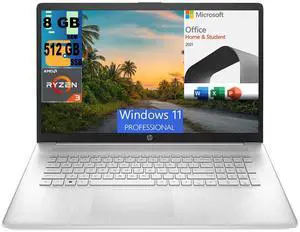 HP Pavilion 17 Laptop, 17.3" HD+ Display, AMD Ryzen 3 7320U Quad-Core Processor, AMD Radeon Graphics, 8GB  DDR4  512GB  PCIe SSD, Full-size Keyboard, Windows 11 Pro,Microsoft Office License