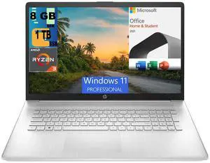 HP Pavilion 17 Laptop, 17.3" HD+ Display, AMD Ryzen 3 7320U Quad-Core Processor, AMD Radeon Graphics, 8GB DDR4  1TB PCIe SSD, Full-size Keyboard, Windows 11 Pro,Microsoft Office License