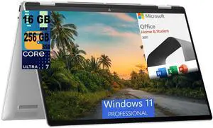 HP Envy X360 16 Laptop, 16" FHD+ Touchscreen, Intel Core Ultra 7 155U 12 cores Processor, Intel UHD Graphics, 16GB  DDR4  256GB  PCIe SSD, Wi-Fi 6, Windows 11 Pro,Microsoft Office License